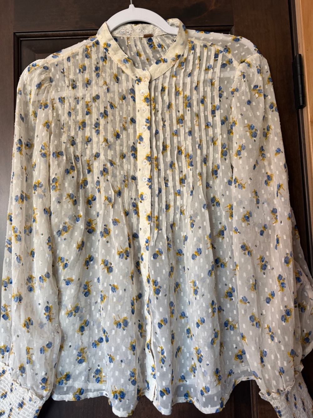 Free People Sheer Cream Floral Blouse Women’s S